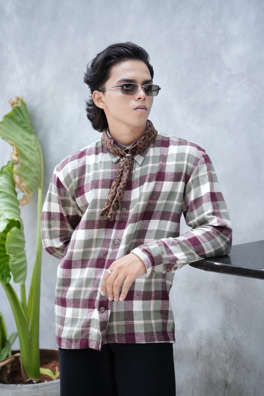 WINE OLIVE FLANNEL SHIRT
