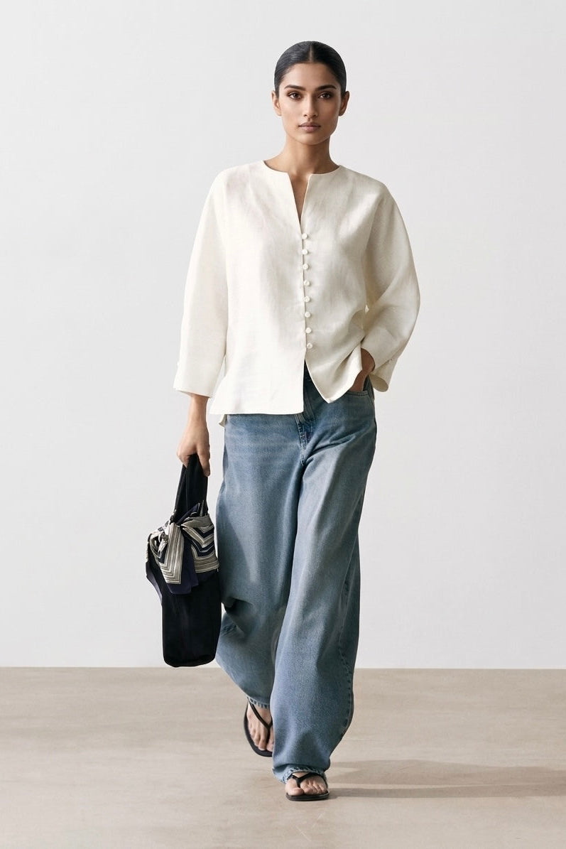 LINEN JACKET WITH BUTTON DETAILS